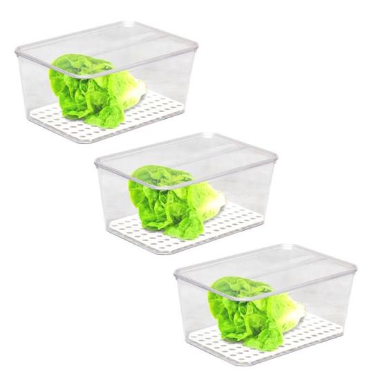 Imagem de Kit 3 Organizador De Geladeira Com Tampa 4L Porta Frutas Verduras Legumes