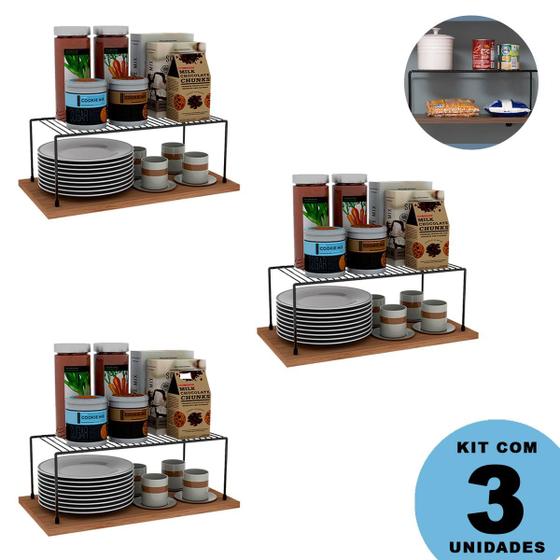 Imagem de Kit 3 Organizador para Armário Quarto Cozinha Banheiro Aço