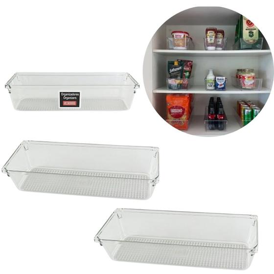 Imagem de Kit 3 Organizadores Multiuso Transparente Gaveta Armário 23x7cm Modular