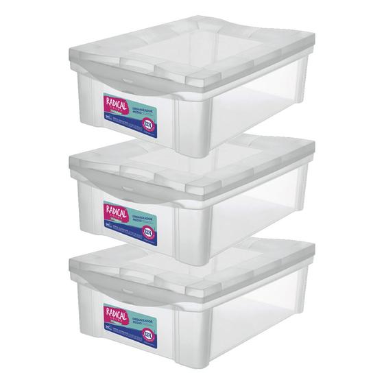 Imagem de Kit 3 Organizadores Plastico Cristal 13,5L Com Trava Ordene