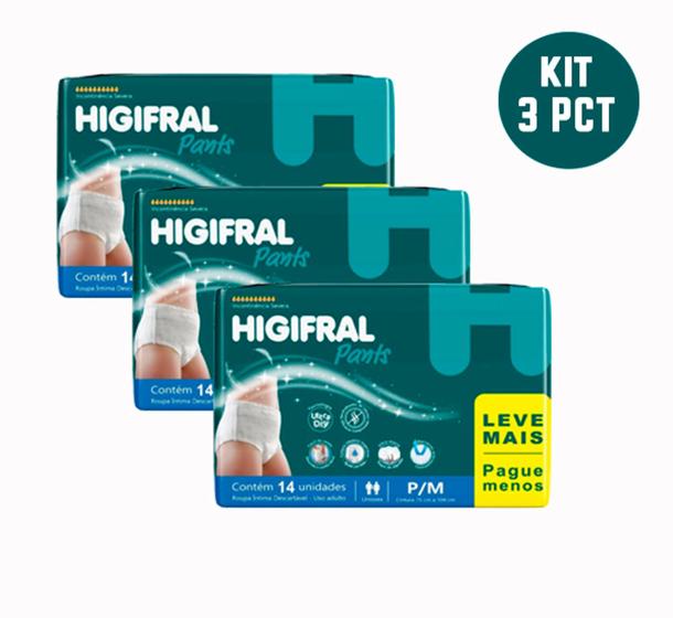 Kit 3 Pacote Fralda Geriátrica/Adulto Higifral Pants P-M/14 = 42 Unidades - Barato Menor preço em Kit 3 Pacote Fralda Geriátrica/Adulto Higifral Pants P-M/14 = 42 Unidades - Barato