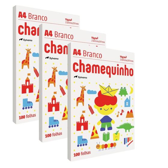Imagem de Kit 3 Pacotes de 100 folhas de Papel Sulfite A4 Branco 75g