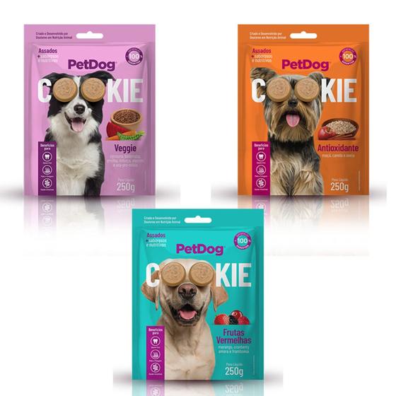 Imagem de Kit 3 Pacotes De Biscoitos Petdog Cookies para Cães 250g