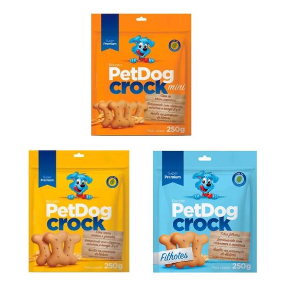 Imagem de Kit 3 Pacotes De Biscoitos Petdog Crock paraCães250g