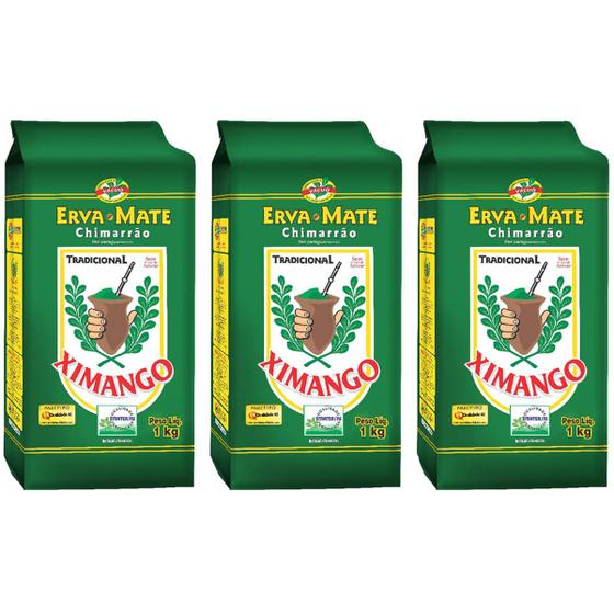 Imagem de Kit 3 Pacotes de Erva-Mate de Chimarrão Tradicional Ximango 1kg à Vácuo Plantas Selecionadas