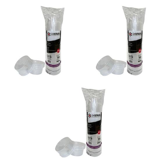 Imagem de Kit 3 Pacotes de Potes 75 ml P-03 Translúcido Liso sem Tampa Copaza PS com 50 unidades
