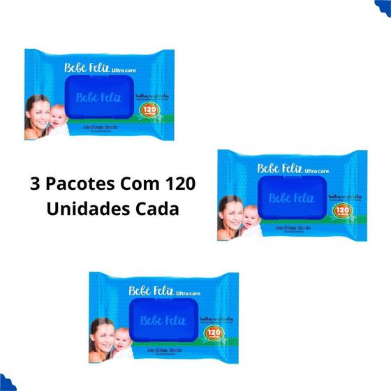 Imagem de Kit 3 pacotes de toalha umedecida bebe feliz ultra care 360