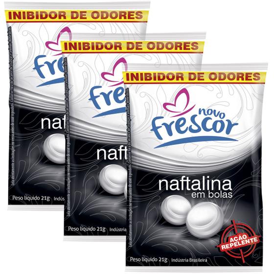 Imagem de Kit 3 Pacotes Pedra Naftalina Bola Anti Traça Anti Mofo  21gr Novo Frescor Repelente Insetos Combate Umidade