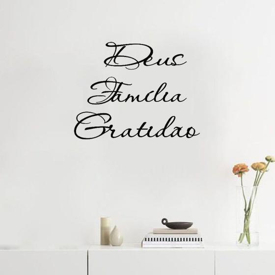 Imagem de Kit 3 Palavras de Parede Amor Família Gratidão Frase Letras MDF 3mm Preto Lettering Personalizado Decorativo Casa Sala