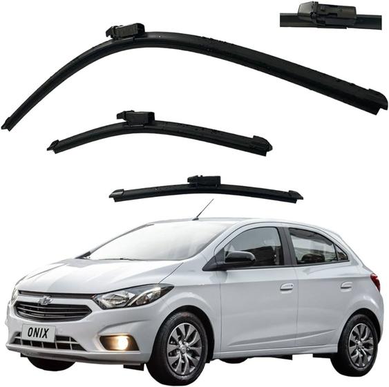 Imagem de Kit 3 Palheta Parabrisa Compatível com Onix 2012 á 2018 Limpador Parabrisa Dianteiro e Traseiro