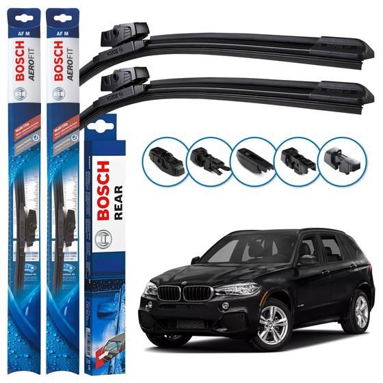 Imagem de Kit 3 Palhetas Dianteiras Multiclip + Traseira REAR Silicone Originais Bosch BMW X5 2013 a 2018