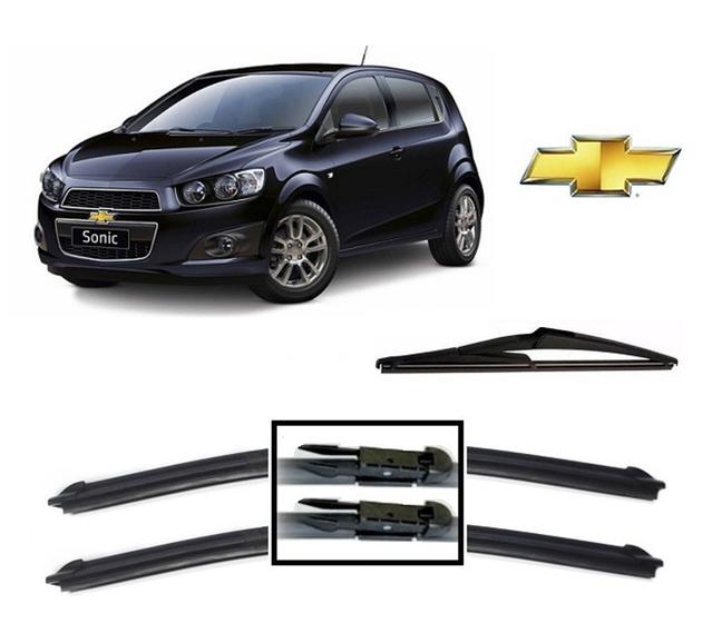 Imagem de Kit 3 Palhetas Limpador de Parabrisa Dianteiro + Traseiro Chevrolet Sonic ano 2012 em Diante