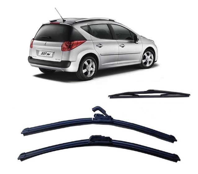 Imagem de Kit 3 Palhetas Limpador de Parabrisa Dianteiro + Traseiro Peugeot 207 SW ano 2009 ate 2013