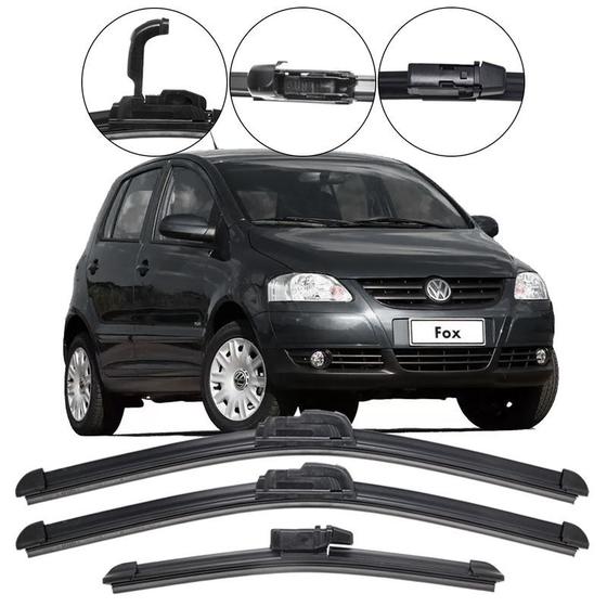 Imagem de Kit 3 Palhetas Limpador Parabrisa Dianteiro + Traseiro VW Fox 2003 - 2009