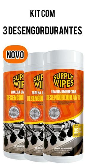 Imagem de Kit 3 Pano Toalhas Umedecidas Desengordurante Supply Wipes