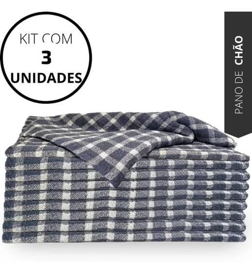 Imagem de Kit 3  panos de chão saco xadrez básico de alta absorção