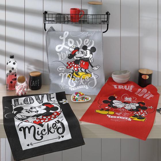 Imagem de Kit 3 Panos de Pratos Mickey e Minnie True Love - Disney