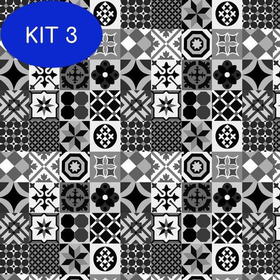 Imagem de Kit 3 Papel Parede Azulejo Preto E Branco Cozinha Banheiro Adesivo