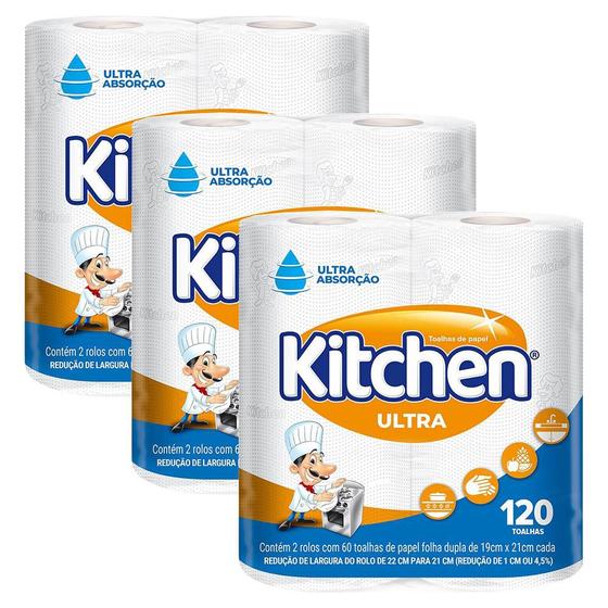 Imagem de Kit 3 Papel Toalha Kitchen Ultra com 120 Folhas cada