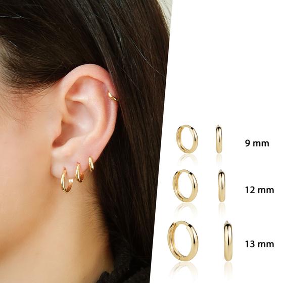 Imagem de Kit 3 Pares de Brinco Trio de Argola Em Ouro 18k Click Lisa Polida