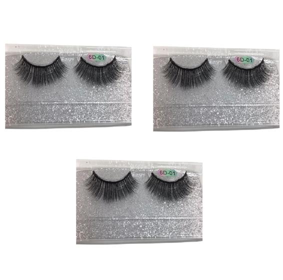 Imagem de Kit 3 Pares de Cílios 6D-01 para Look Natural Ótima Qualidade