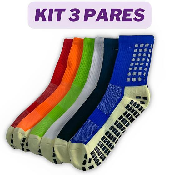 Imagem de Kit 3 Pares de Meia Esportiva Antiderrapante Pro Soccer De Compressão Proteção do Tornozelo