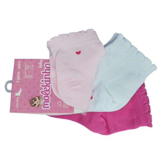 Imagem de Kit 3 Pares De Meias Feminina Infantil Molekinha