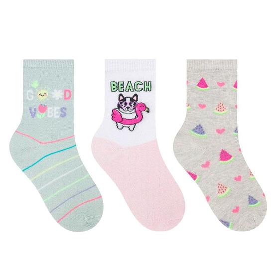 Kit 3 Pares de Meias Infantis Selene Verde Cinza e Rosa Menor preço em Kit 3 Pares de Meias Infantis Selene Verde Cinza e Rosa