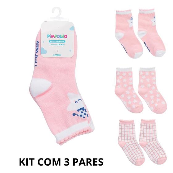 Imagem de Kit 3 Pares de Meias Pimpolho Menina 31 a 34