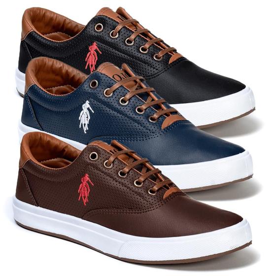 Imagem de kit 3 pares do tenis masculino Polo Open casual dia a dia sapatenis casual