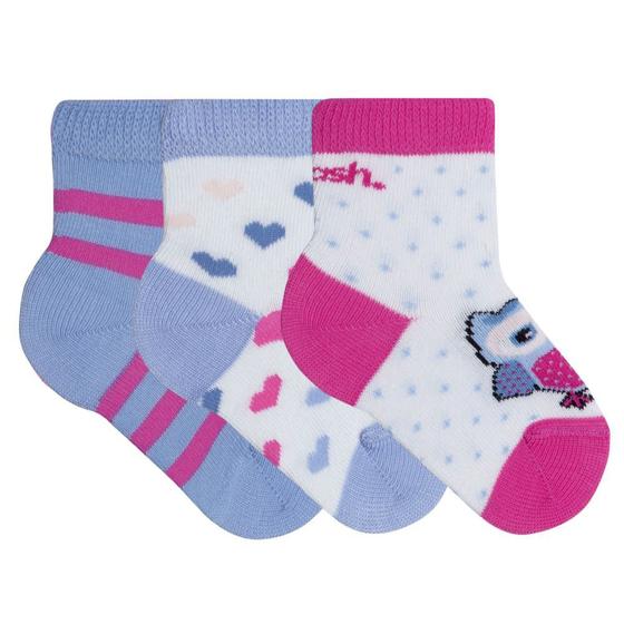 Imagem de Kit 3 Pares Meia Bebê Mash Infantil Algodão Estampada Punho