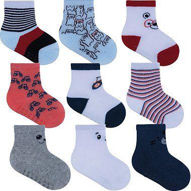 Imagem de Kit 3 Pares Meia Infantil Bebe Menino Tamanho 16 ao 20 1 Ano Estampas Sortidas Pimpolho