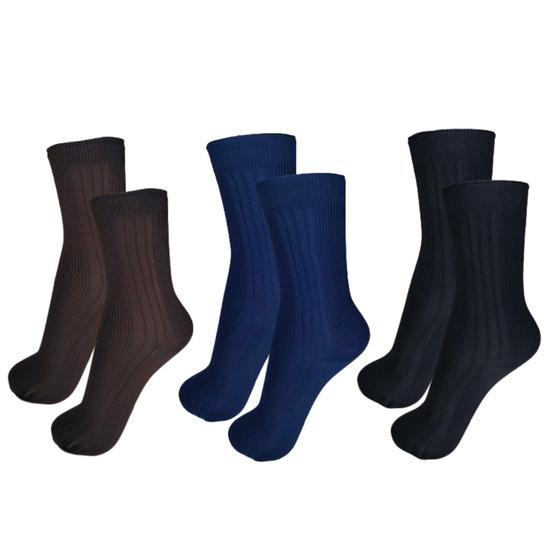 Imagem de Kit 3 Pares Meia Social Masculina Confortável Cano Alto Longo Fina Tradicional Atacado