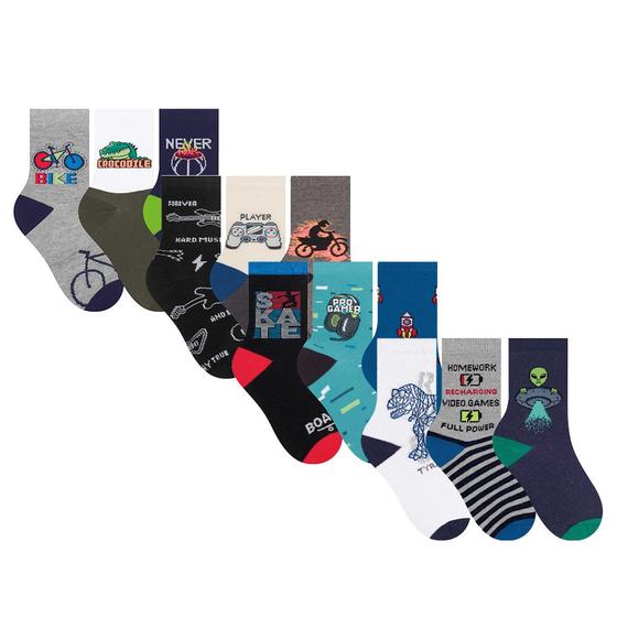 Imagem de Kit 3 Pares Meias Infantil Kids Selene Estampada Com Calcanhar Verdadeiro