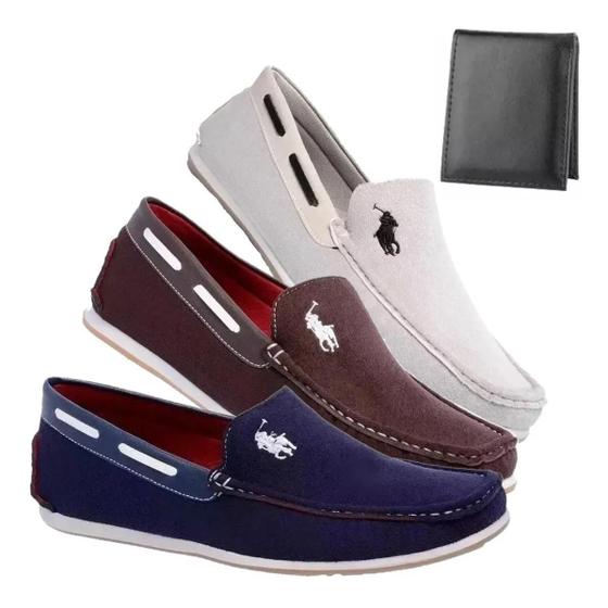 Imagem de Kit 3 Pares Mocassim Casual Dockside Sapatenis Masculino + Carteira