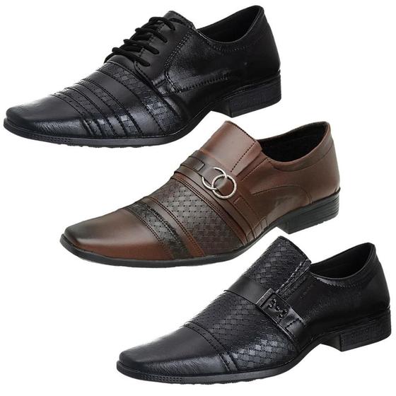 Kit 3 Pares Sapato Social Masculino Leve Macio Conforto Menor preço em Kit 3 Pares Sapato Social Masculino Leve Macio Conforto