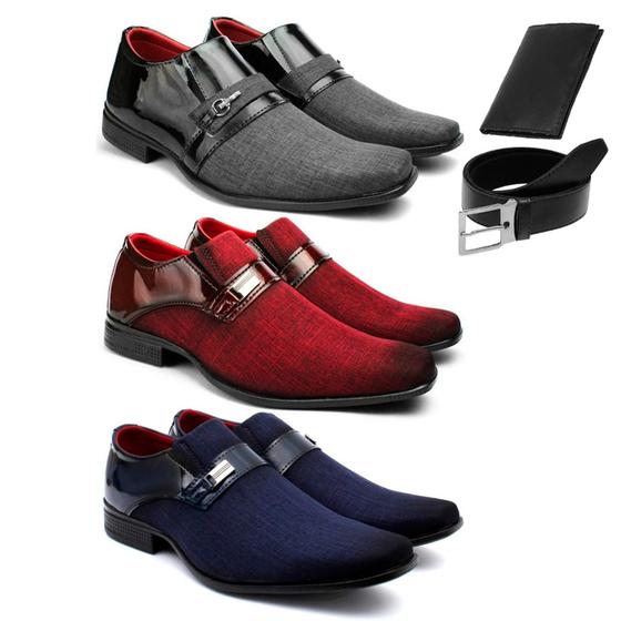 Imagem de kit 3 pares sapatos social classico leve sport fino dia-dia