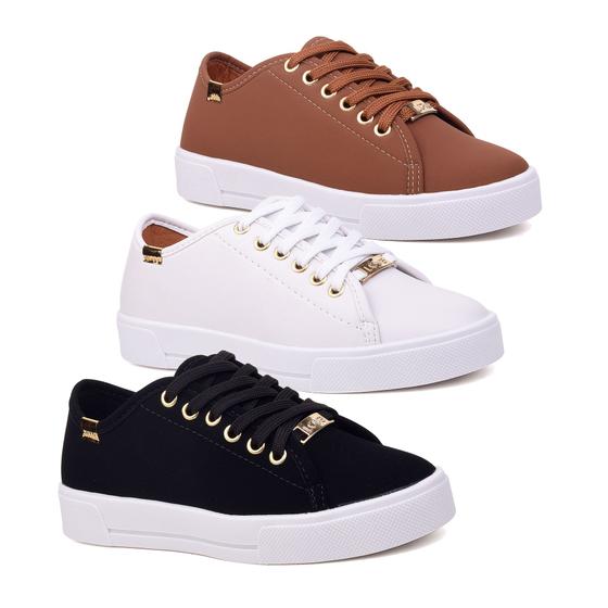 Imagem de Kit 3 Pares Tenis Casual Feminino Sola Alta Flatform Básico