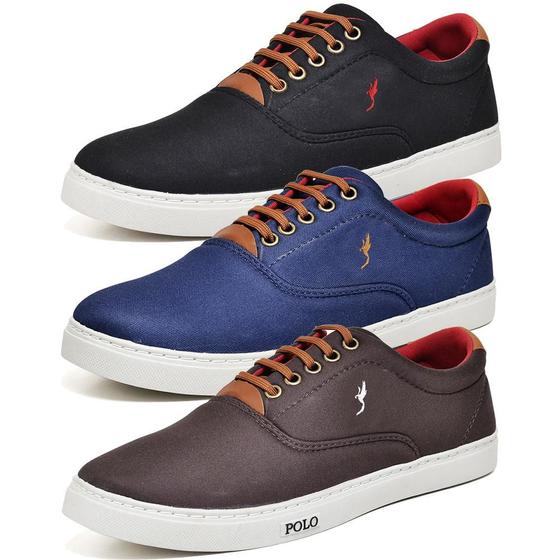 Imagem de Kit 3 Pares Tênis Casual Masculino Polo Blu Conforto Macio