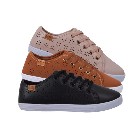 Kit 3 Pares Tênis Sapatênis Feminino Casual Detalhe Flor Básico Leila Soares Menor preço em Kit 3 Pares Tênis Sapatênis Feminino Casual Detalhe Flor Básico Leila Soares