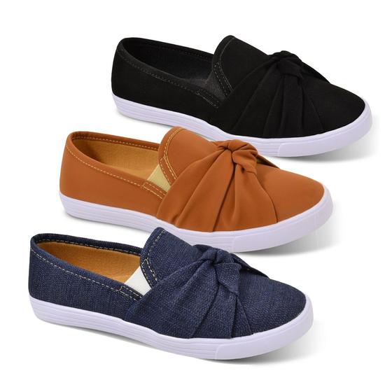 Kit 3 Pares Tenis Sapatilha Slip On Feminina Laço Nobuck Leve ...