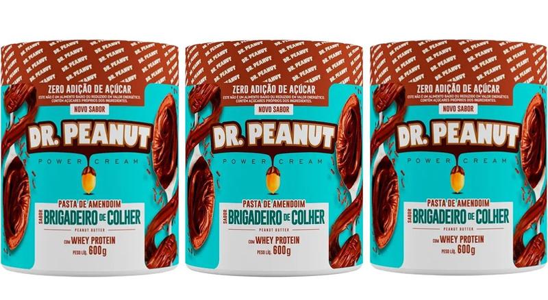 Imagem de Kit 3 pastas de amendoim dr.peanut 600g- brigadeiro de colher