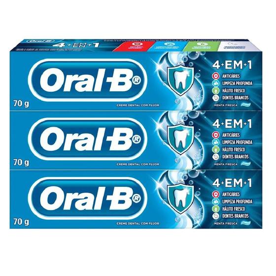 Imagem de Kit 3 Paste Creme Dental Oral-B 4 em 1 Menta Fresca Anticaries