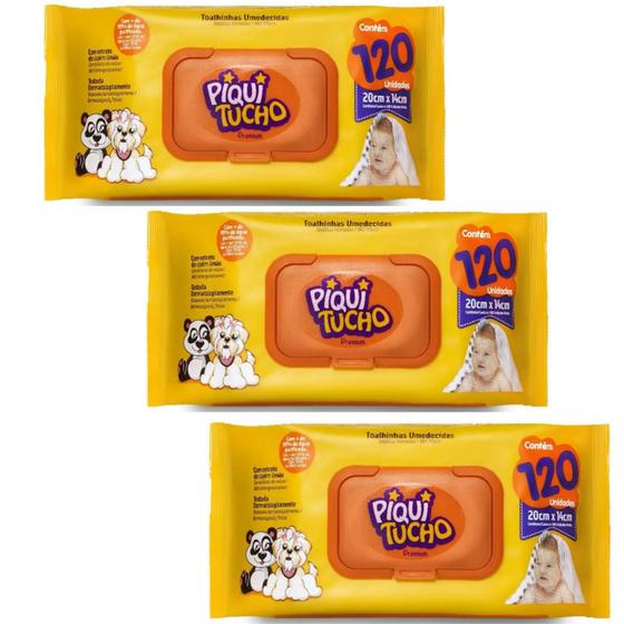 Imagem de Kit 3 PCT Piquitucho Toalhinhas Umed Premium Com 120 UN CADA