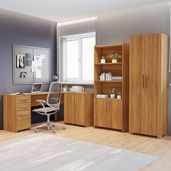 Imagem de Kit 3 Peças 1 Mesa em L 2 Gavetas 3 Portas 2 Armários Espresso Móveis