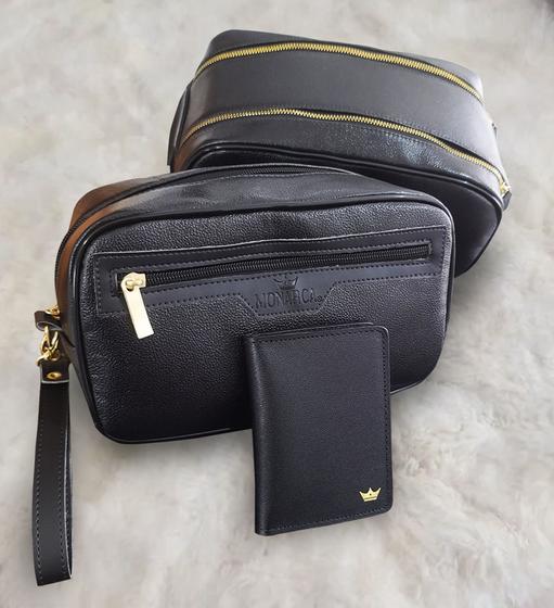 kit 3 peças - 2 necessaires + 1 carteira slim preta masculino/feminino Monarca Menor preço em kit 3 peças - 2 necessaires + 1 carteira slim preta masculino/feminino Monarca