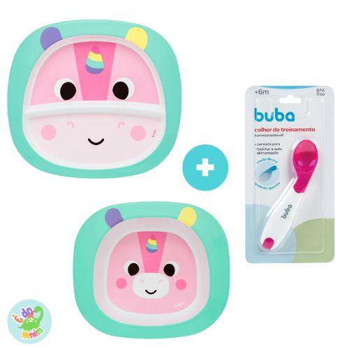 Imagem de Kit 3 peças alimentação bebê BUBA prato com divisória bowl colher silicone introdução alimentar