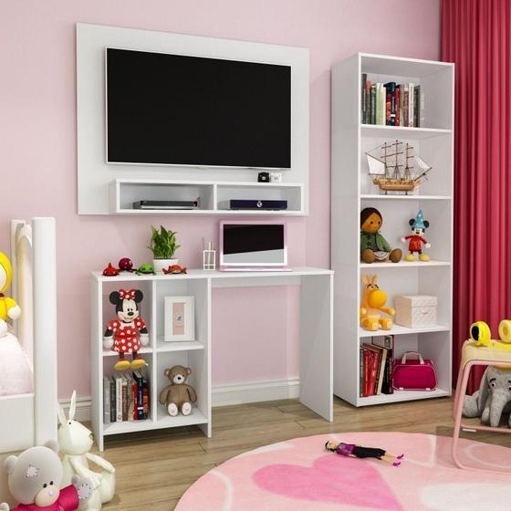 Imagem de Kit 3 Peças com 1 Escrivaninha, 1 Painel para TV e 1 Estante para Livros