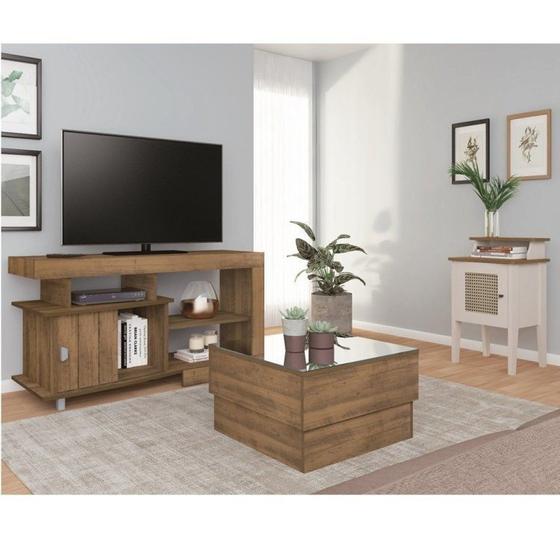 Imagem de Kit 3 Peças com Rack para TV até 42 Polegadas com Mesa de Centro e Mesa de Apoio Memphis