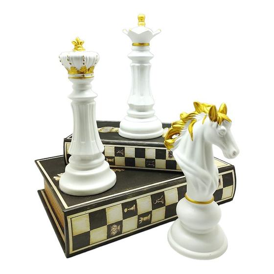 Imagem de kit 3 peças de Enfeite de porcelana de xadrez 18cm